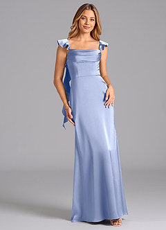 Azazie Adi Robes de demoiselle d'honneur Robe Trapèze en Satin extensible Plissée Eis image1