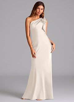 Azazie Yuanna Bridesmaid Dresses White Alabaster Mermaid One Shoulder Stretch Satin Dress image3