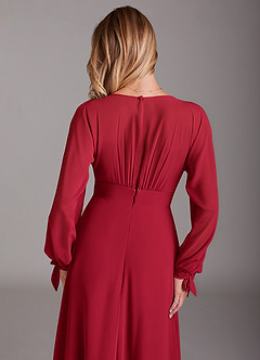 Azazie Matilda Bridesmaid Dresses Scarlet A-Line Long Sleeve Chiffon Dress image8