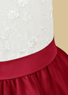 Azazie Vetty Flower Girl Dresses Ivory Scarlet A-Line Lace Tulle Dress image11