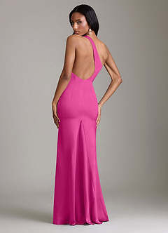 Azazie Voni Bridesmaid Dresses Fuchsia Mermaid One Shoulder Stretch Satin Dress image2