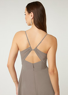 Azazie Minie Bridesmaid Dresses Taupe A-Line Bow Chiffon Dress image7