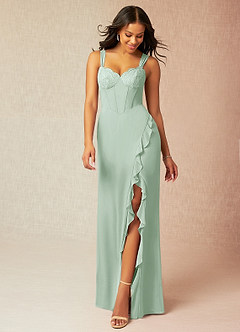 Azazie Camellia Bridesmaid Dresses Agave Sheath Lace Chiffon Dress image1