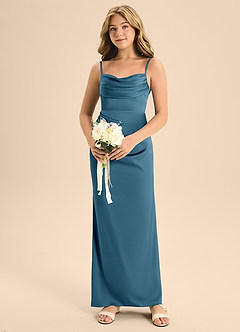 Azazie Mai Junior Robe Trapèze en Satin extensible Encolure en Forme de Cœur Bermude image4