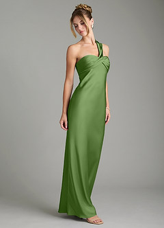 Azazie Margot Bridesmaid Dresses Basil Sheath One Shoulder Stretch Satin Dress image5
