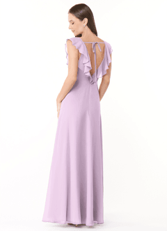 Azazie Yoko Bridesmaid Dresses Frosted Lilac A-Line Ruched Chiffon Dress image4