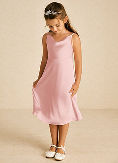 Azazie Zuzu Flower Girl Dresses Powder Pink A-Line Spaghetti Strap Stretch Satin Dress image3