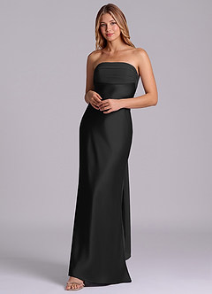 Azazie Ailanie Brudtärnklänningar Klä av Tubklänning i Stretch Satin Axelbandslös Svart image3