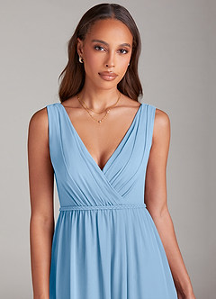 Azazie Tanicia Brautjungfernkleider Eine Linie Plissee Chiffon Kleid Puderblau image5