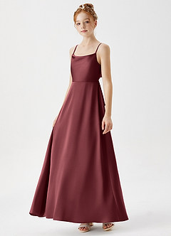 Azazie Shale Junior Abito A-Line in Raso Elasticizzato Merlot image2