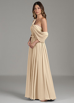 Azazie Nyah Bridesmaid Dresses Champagne A-Line Off the Shoulder Chiffon Dress image6