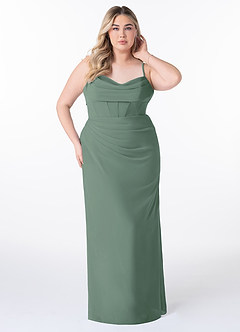Azazie Mai Bridesmaid Dresses Eucalyptus Sheath Pleated Chiffon Dress image7