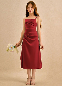 Azazie Canna Girls Formal Sukienki dla dziewczynek sypiących kwiaty Linia A Pofałdowany Satyna elastyczna Długość herbaty Sukienka image5