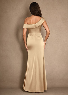 Azazie Hamptons Final Sale Champagne A-Line Pleated Stretch Satin Dress image2