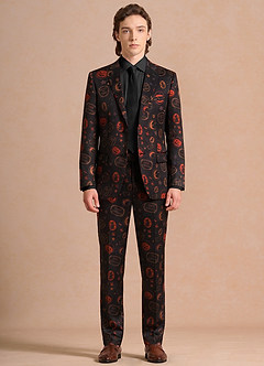 front Caleb Black Vintage Halloween Print Suit
