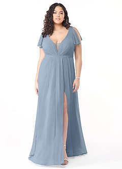 Azazie Reverie Bridesmaid Dresses A-Line V-Neck Ruched Chiffon Floor-Length Dress image8