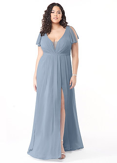 Azazie Reverie Bridesmaid Dresses Dusty Blue A-Line V-Neck Ruched Chiffon Dress image9