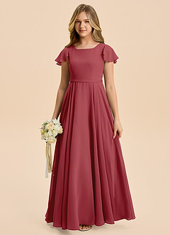 Azazie Cady Junior Abito A-Line in Chiffon Plissettato Melograno image1