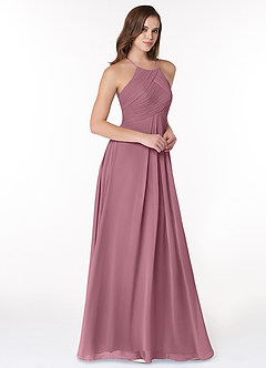 Azazie Ginger Bridesmaid Dresses Vintage Mauve A-Line Halter Pleated Chiffon Dress image1