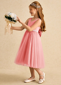 Azazie Firefly vestidos de niña de las flores Vestido de Coral de Satin Mate de Corte En A con Lazo image1