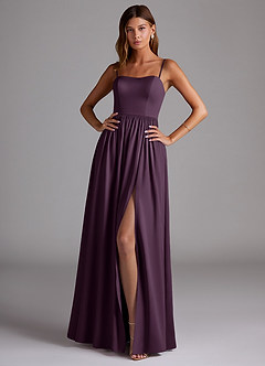 Azazie Calianna Bridesmaid Dresses Plum A-Line Off the Shoulder Stretch Satin Convertible Dress image1