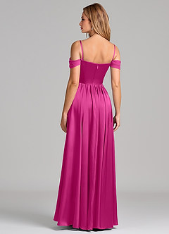 Azazie Raisa Bridesmaid Dresses Fuchsia A-Line Off the Shoulder Stretch Satin Dress image6
