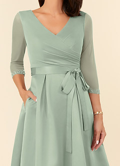Azazie Maritza Mother of the Bride Dresses Dusty Sage A-Line Pleated Matte Satin Dress image4