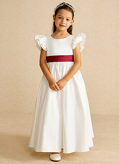 Azazie Aero vestidos de niña de las flores Vestido de Marfil Escarlata de Algodón de Corte En A con Plisado image4