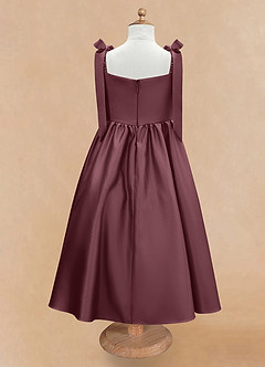 Azazie Chelsie Flower Girl Dresses Sangria A-Line Bow Matte Satin Dress image6