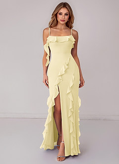 Azazie Malia 신부 들러리 드레스 쉬스 셔링 쉬폰 바닥 길이 드레스 image1