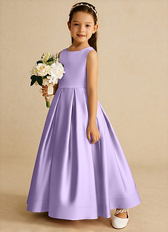 Azazie Cailee 플라워 걸 드레스 볼가운 주름진 매트 새틴 발목 길이 드레스 image2