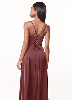 Azazie Maksim Vestidos de damas de honor Vestido de Acai de Satén Elástico de Corte En A con Cuello en V image3