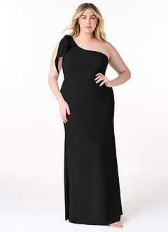 Azazie Rinna Bridesmaid Dresses Black Mermaid One Shoulder Stretch Crepe Dress image5
