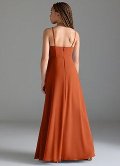 Azazie Moira Junior Burnt Orange A-Line with Pockets Chiffon Dress image5