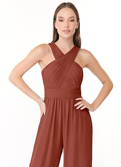 Azazie Berdie Abiti da Damigella Tuta in Chiffon con Scollo Halter Auburn image5