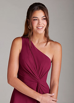 Azazie Brooke Bridesmaid Dresses Burgundy A-Line One Shoulder Chiffon Dress image6