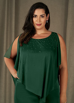 Azazie Aspyn Abiti per la Madre della Sposa Abito Tubino in Maglia Perline Verde Scuro image13