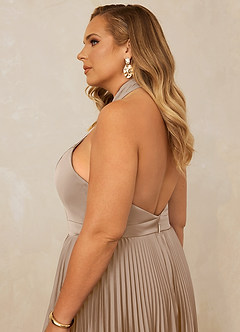 Christian Siriano Bridal for Azazie 1007 Bridesmaid Dresses Taupe A-Line Pleated Stretch Satin Dress image9