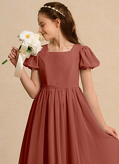 Azazie Joss Flower Girl Dresses Auburn A-Line with Sleeves Chiffon Dress image13