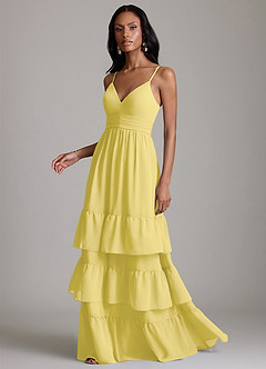 Azazie Nathalia Vestidos de damas de honor Vestido de Canario de Gasa de Corte en A con Volante image5