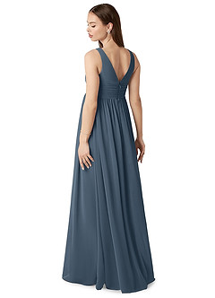 Azazie Yetta Maternity Bridesmaid Dresses A-Line V-Neck Gathered Chiffon Floor-Length Dress image5