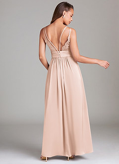 Azazie Maren Allure Bridesmaid Dresses Blushing Pink A-Line Lace Stretch Satin Dress image5