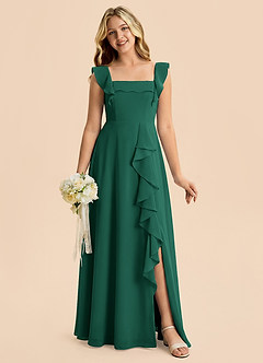 Azazie Nori Junior Emerald A-Line Ruched Chiffon Dress image1