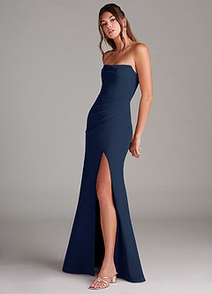 Azazie Leonis Bridesmaid Dresses Dark Navy Sheath Strapless Chiffon Convertible Dress image3