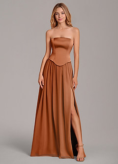 Azazie Cadence Bridesmaid Dresses Copper A-Line Corset Stretch Satin Convertible Dress image5