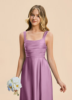 Azazie Azaria Junior Robe Trapèze en Satin extensible Plissé Glycine image7