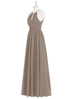 Azazie Cherish Bridesmaid Dresses Taupe A-Line Pleated Chiffon Dress image8