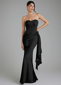 Azazie Draya At-home Try On Dresses Black Mermaid Strapless Stretch Satin Dress image1