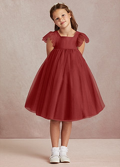 Azazie Kalio Flower Girl Dresses Rust A-Line with Sleeves Tulle Dress image2