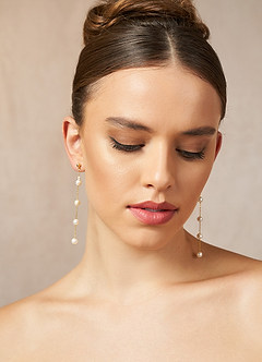 front Golden Pearl Drop Earrings